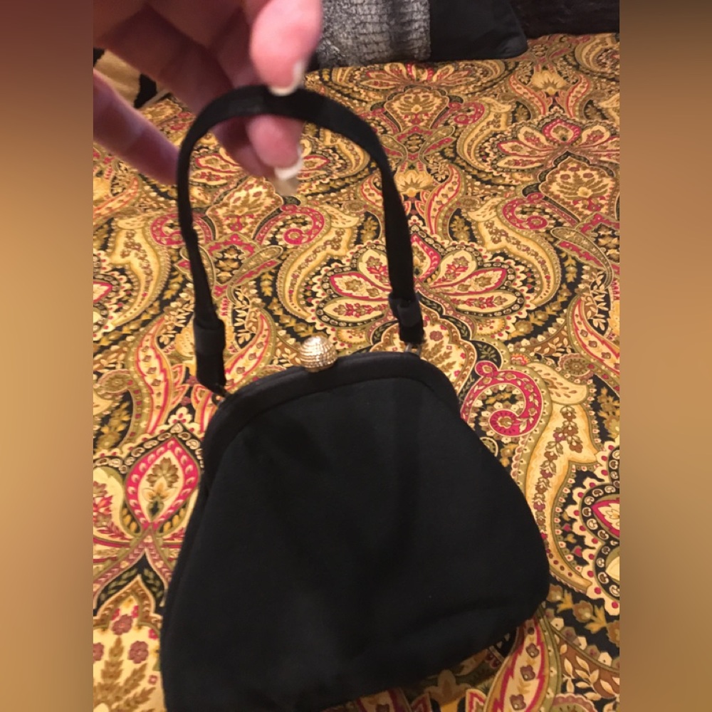 Vintage Black Satin Bow Evening Bag